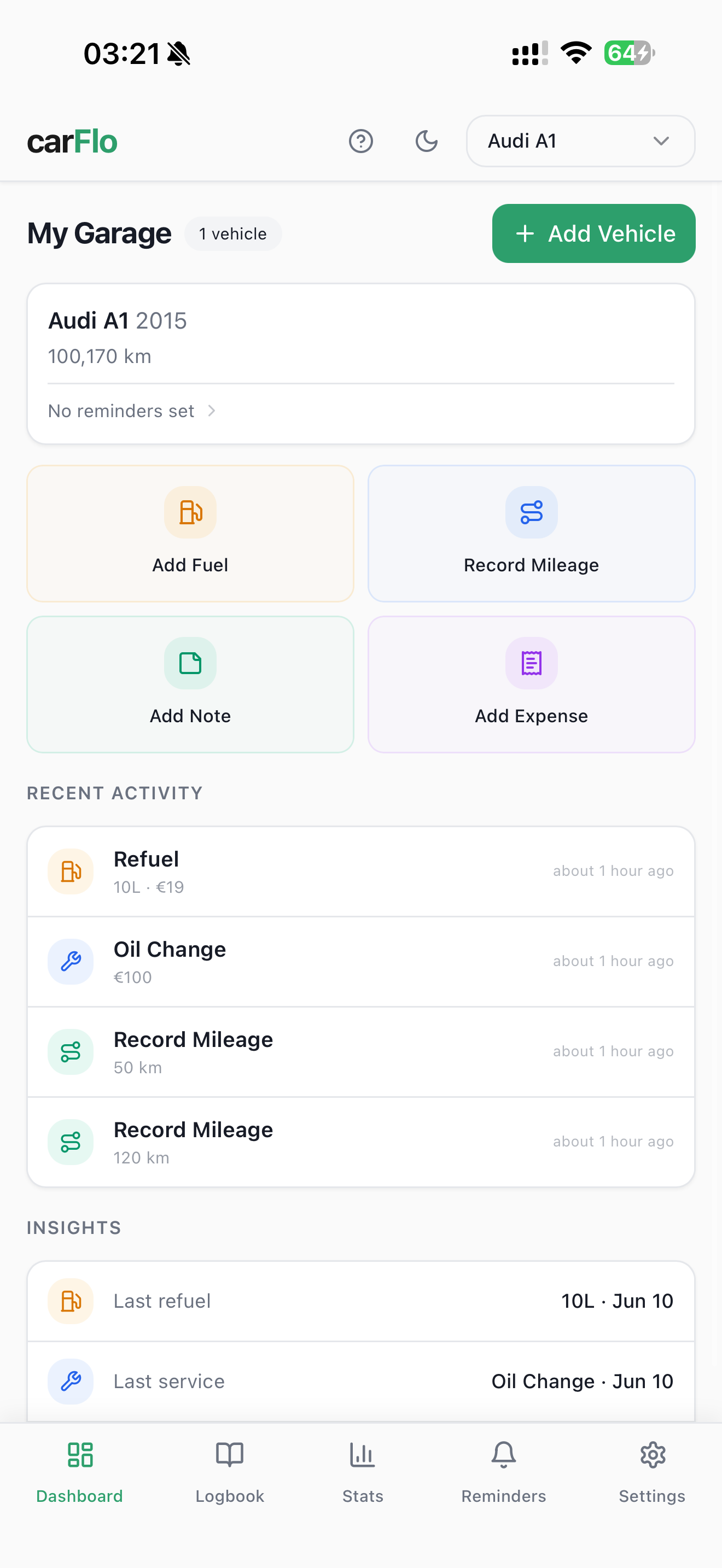 Dashboard screen